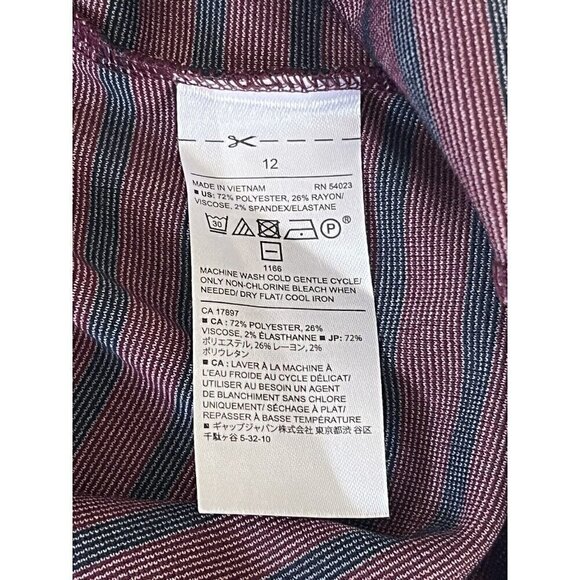 Banana Republic Woman's Sz 12 Burgundy & Blue Stripe Knit Bell Sleeve Dress NWT - Picture 5 of 9